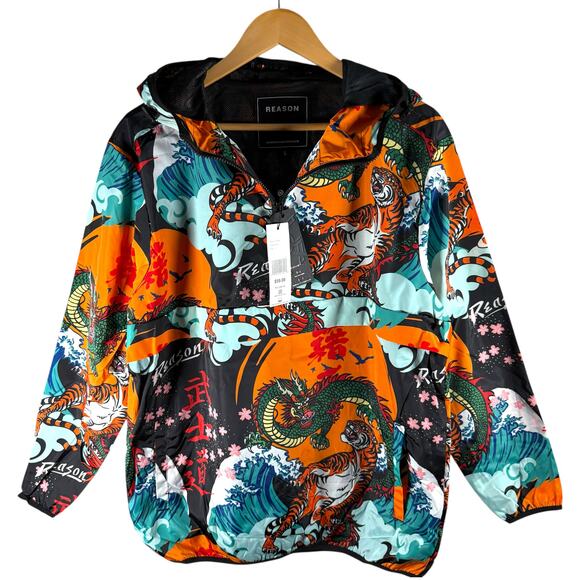 Reason New York Dragon & Tiger Pullover Windbreaker Men’s L - Deadstock Preppy - Picture 1 of 12